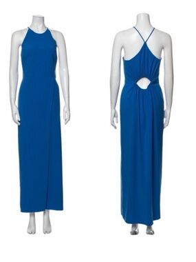 Halston Heritage | Blue Side Slit Maxi Gown Size 6 Keyhole Back